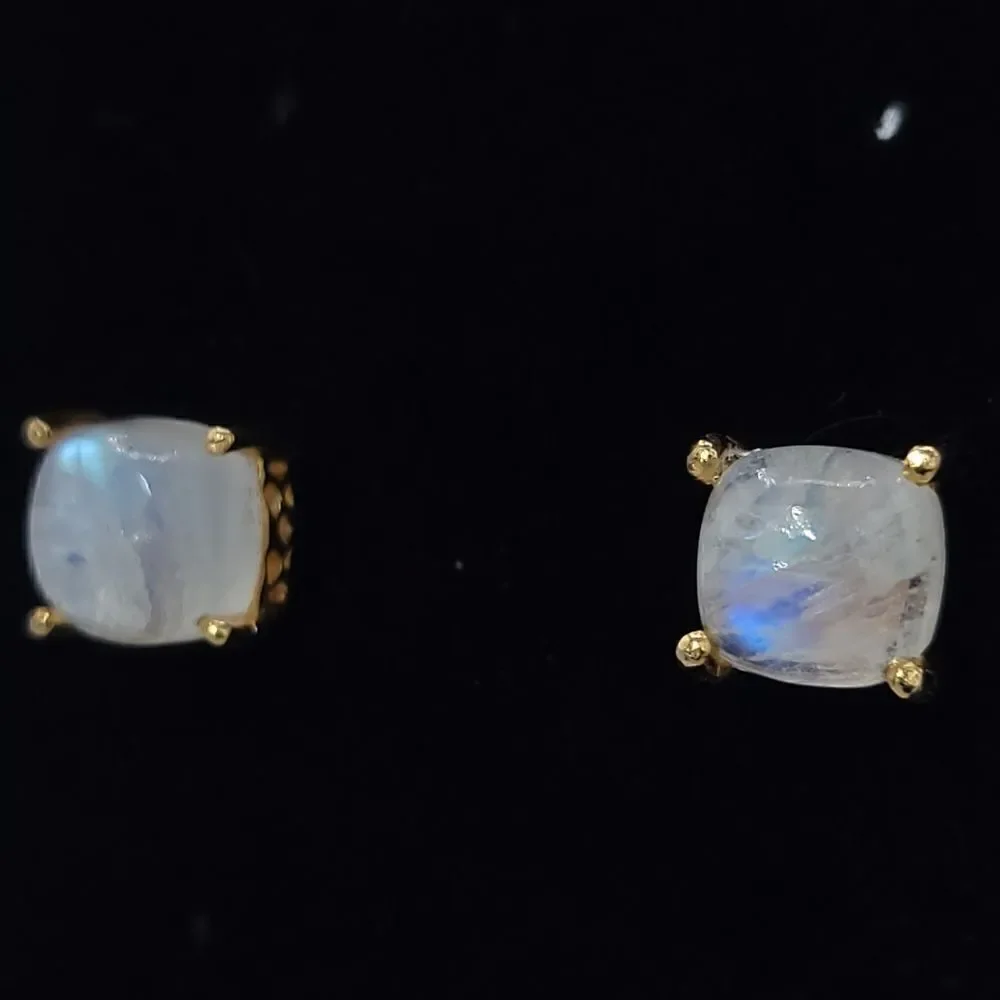 𝅺Natural Moonstone studs 14k over sterling silver - Picture 4 of 12